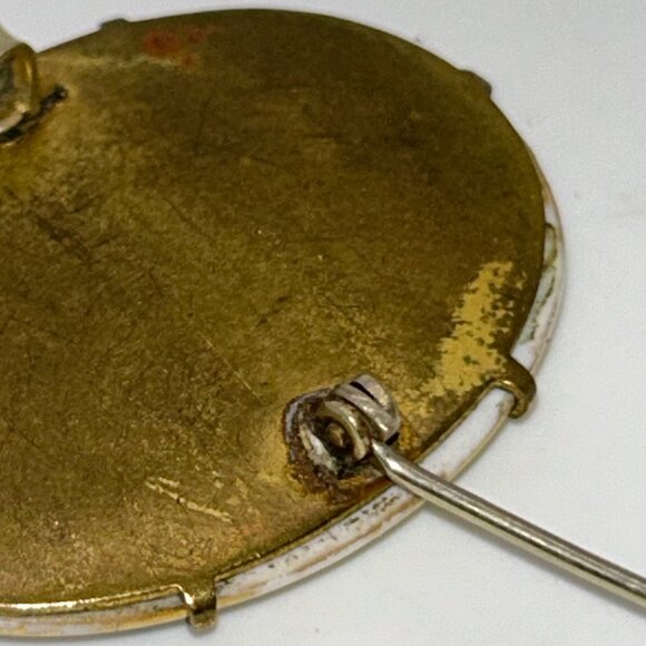 Antique Hand-Painted Forget-Me-Not Floral Oval Brooch Pin With Brass C-Clasp - Picture 11 of 11